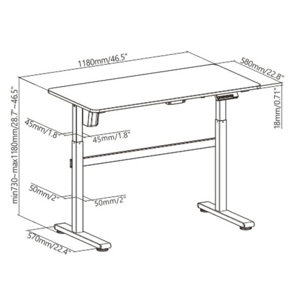 Bureau zit sta elektrisch in hoogte verstelbaar - 118 x 58 cm - wit - Meubel Plein