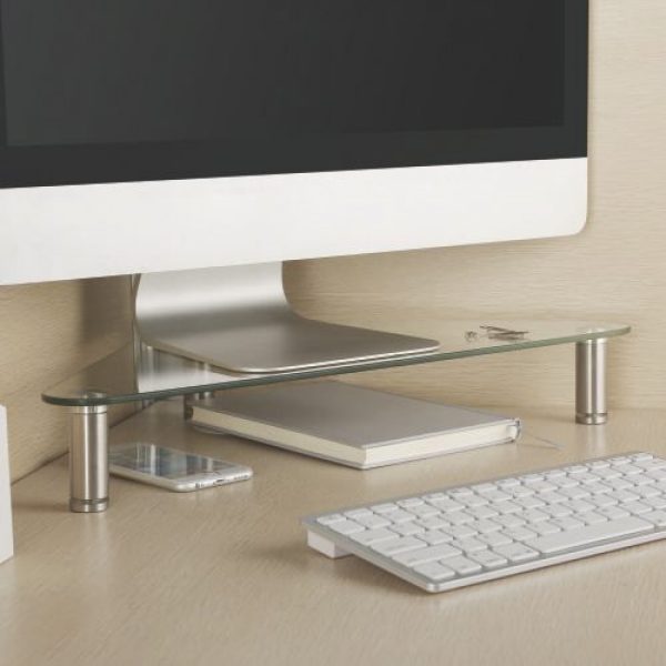 Beeldscherm monitor verhoger hoekmodel driehoek verstelbaar aluminium glas - Meubel Plein