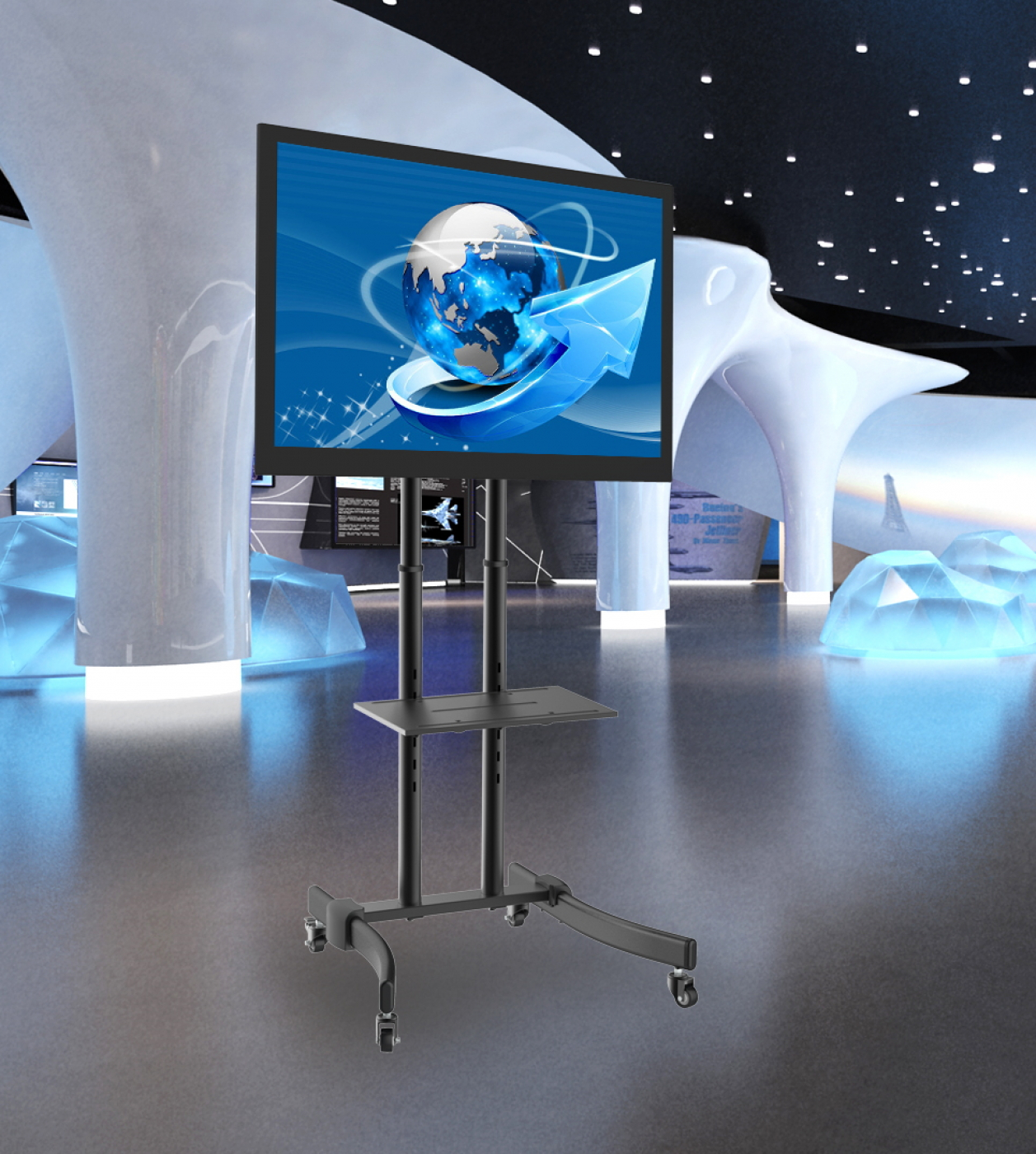 Tv standaard statief - verrijdbaar hoogte instelbaar en kantelbaar - 171 cm hoog - alternatieve afbeelding