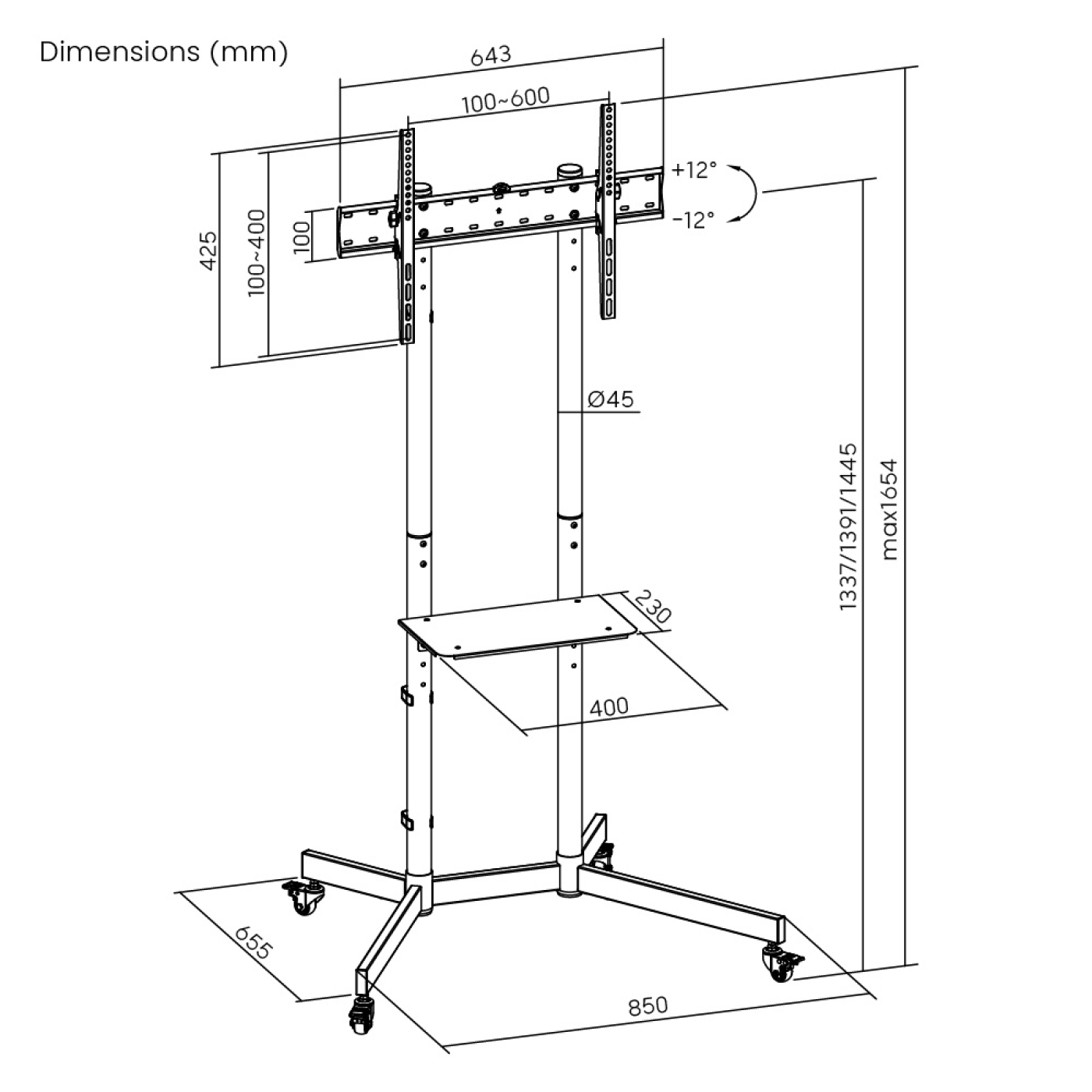 VDD Gaming TV standaard - TV Statief - Verrijdbaar Statief - Draaibaar - Televisie Beugel - Hoogte Verstelbaar - 37" tot 70" Schermen - Zwart - alternatieve afbeelding