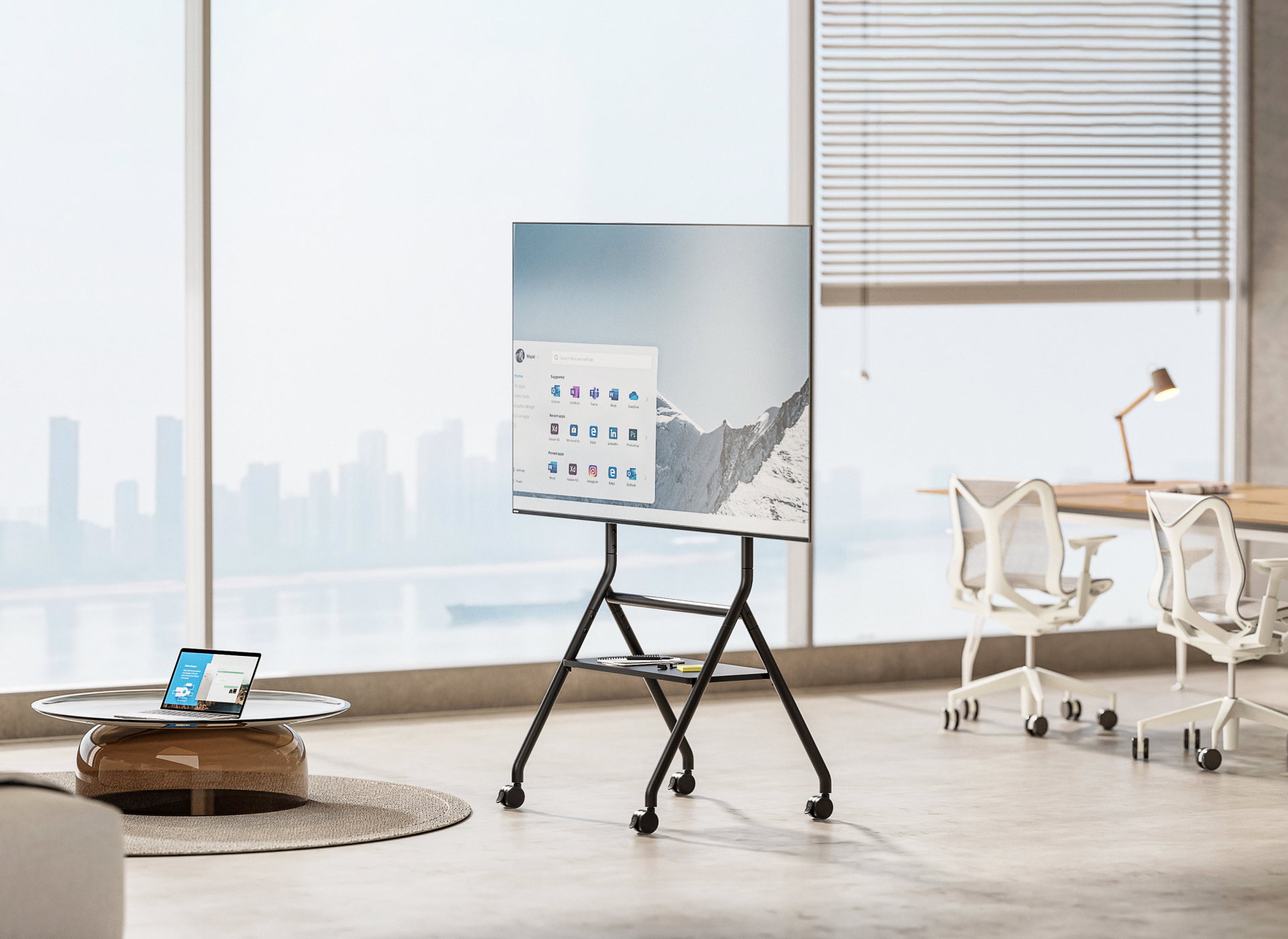 Tv standaard verrijdbaar statief - geschikt voor beeldscherm van 37 tot 86 inch - hoogte verstelbaar 125 tot 140 cm midden beeldscherm - alternatieve afbeelding