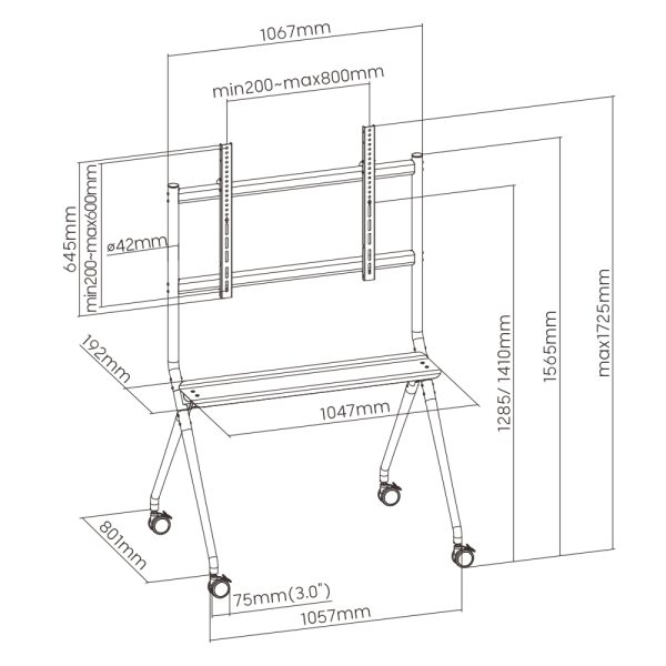 Tv standaard statief verrijdbaar - tot 86 inch tv scherm - 120 kg belastbaar - Meubel Plein