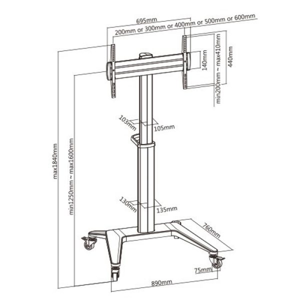 Tv standaard statief verrijdbaar - tot 86 inch tv scherm - 120 kg belastbaar - Meubel Plein