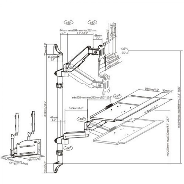 Zit sta werkplek wandmontage - monitorbeugel toetsenbord muurbeugel - werkstation - Meubel Plein
