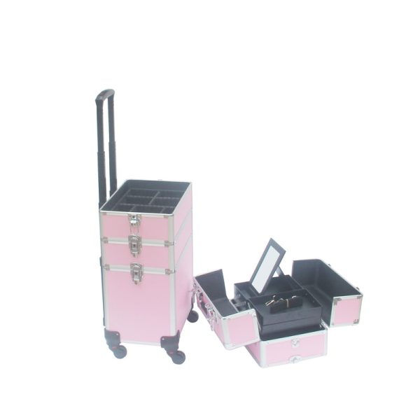 Visagie make up koffer cosmetica kappers trolley beauty case 4 in 1 Roze - Meubel Plein