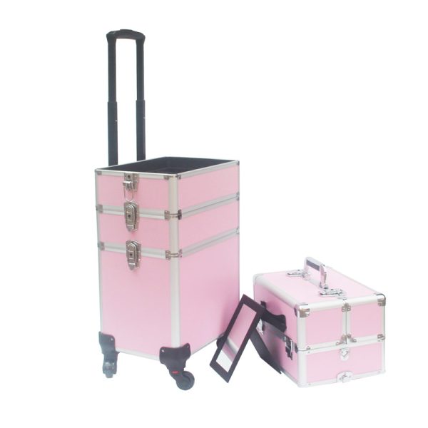 Visagie make up koffer cosmetica kappers trolley beauty case 4 in 1 Roze - Meubel Plein