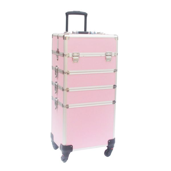 Visagie make up koffer cosmetica kappers trolley beauty case 4 in 1 Roze - Meubel Plein