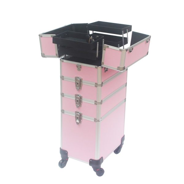 Visagie make up koffer cosmetica kappers trolley beauty case 4 in 1 Roze - Meubel Plein