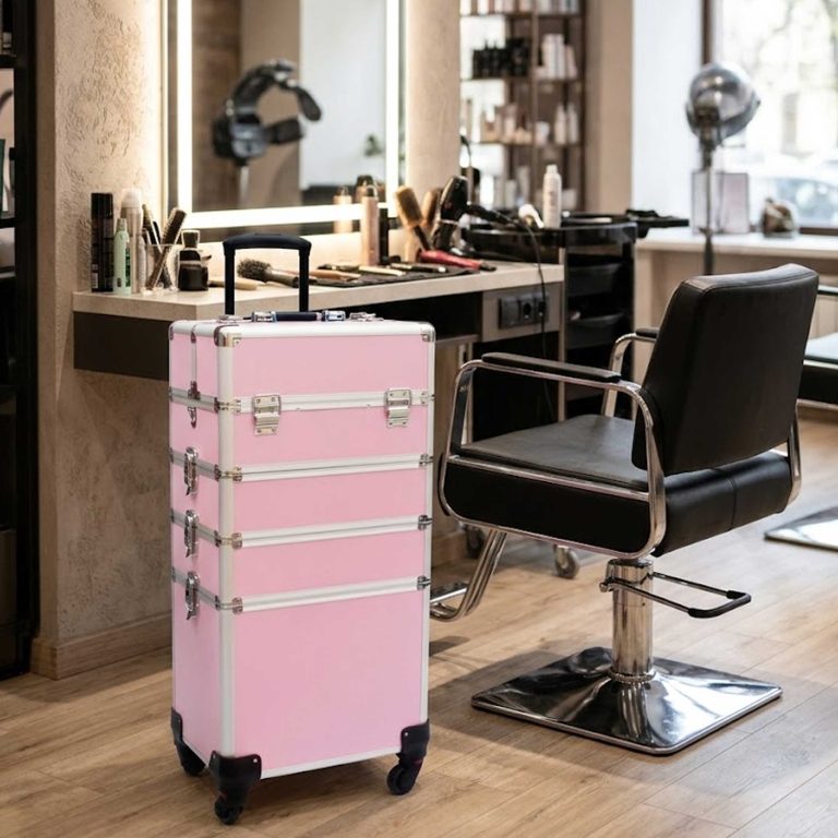 Visagiekoffer 4 in 1 - Aluminium MakeUp Trolley met Handgreep - Roze - alternatieve afbeelding