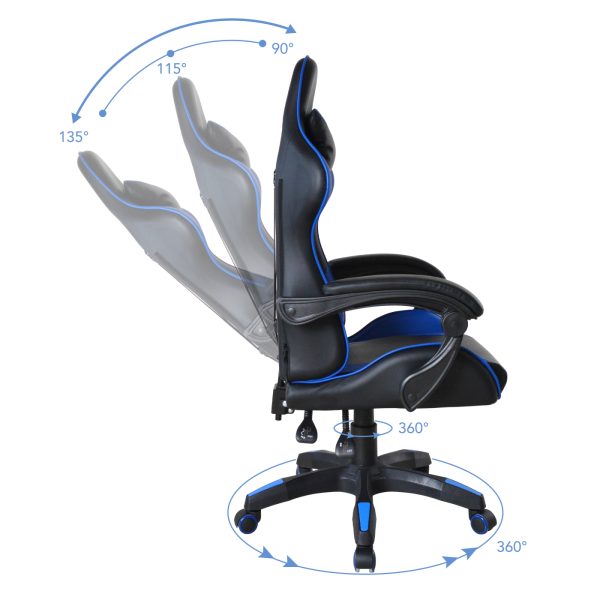 VDD Gaming - Gamestoel - Game Stoel - Gamingstoel - Gamestoel Zwart- Gamestoel Blauw - Bureaustoel - Bureau Stoel - Verstelbaar - Ergonomisch - Max 120 kg - Meubel Plein