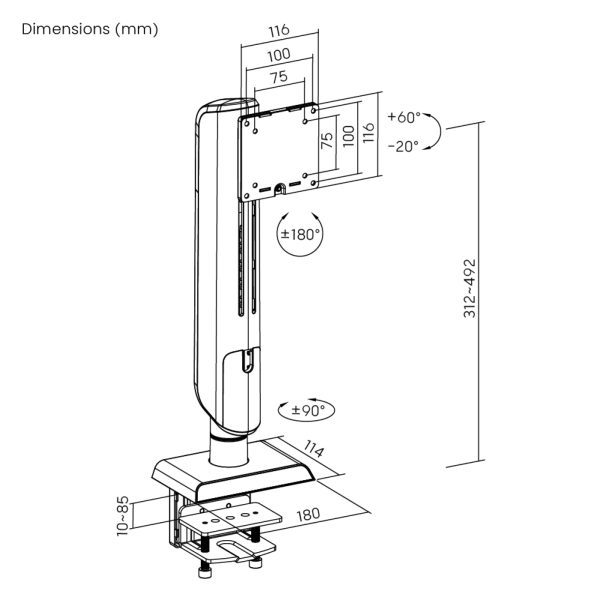 VDD - monitormarm - hoogteverstelbaar - 1 monitor - klemmend - Meubel Plein