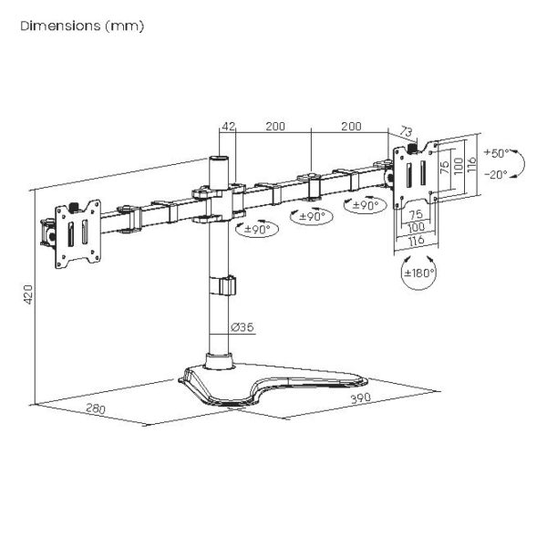 VDD - monitorarm - 2 schermen - heavy duty - met voet - Meubel Plein