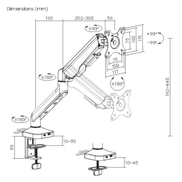 VDD Monitor Arm - Monitor Beugel - Scherm Beugel - In Hoogte Verstelbaar - Voor 1 Scherm - Ergonomisch Ontwerp - Zwart - Meubel Plein