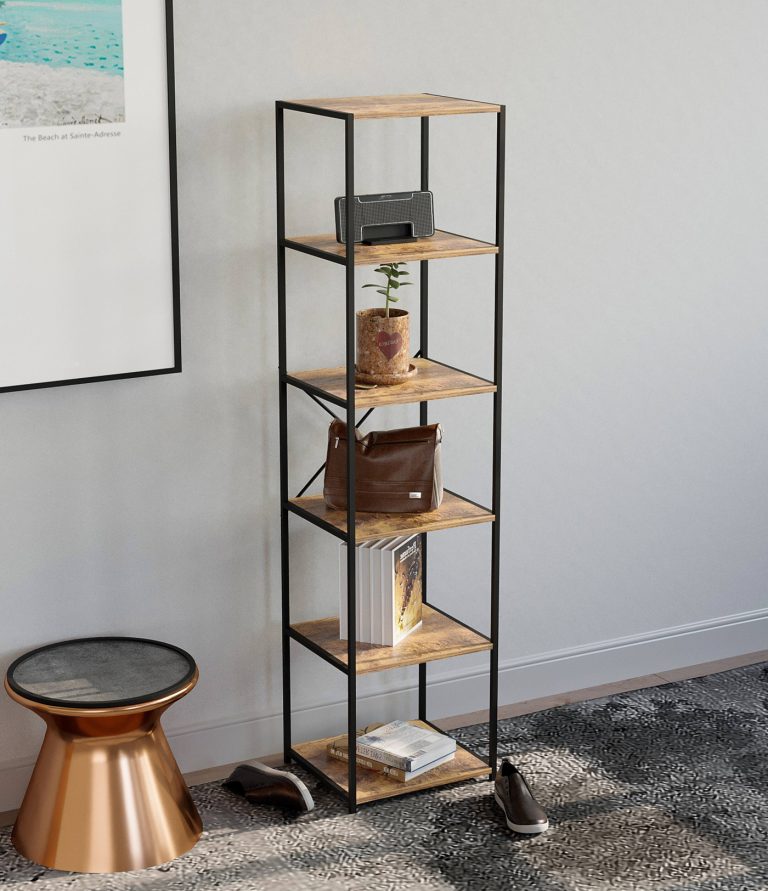 Keukenkast industrieel - keukenrek organizer - 174 cm hoog - vintage bruin hout - alternatieve afbeelding