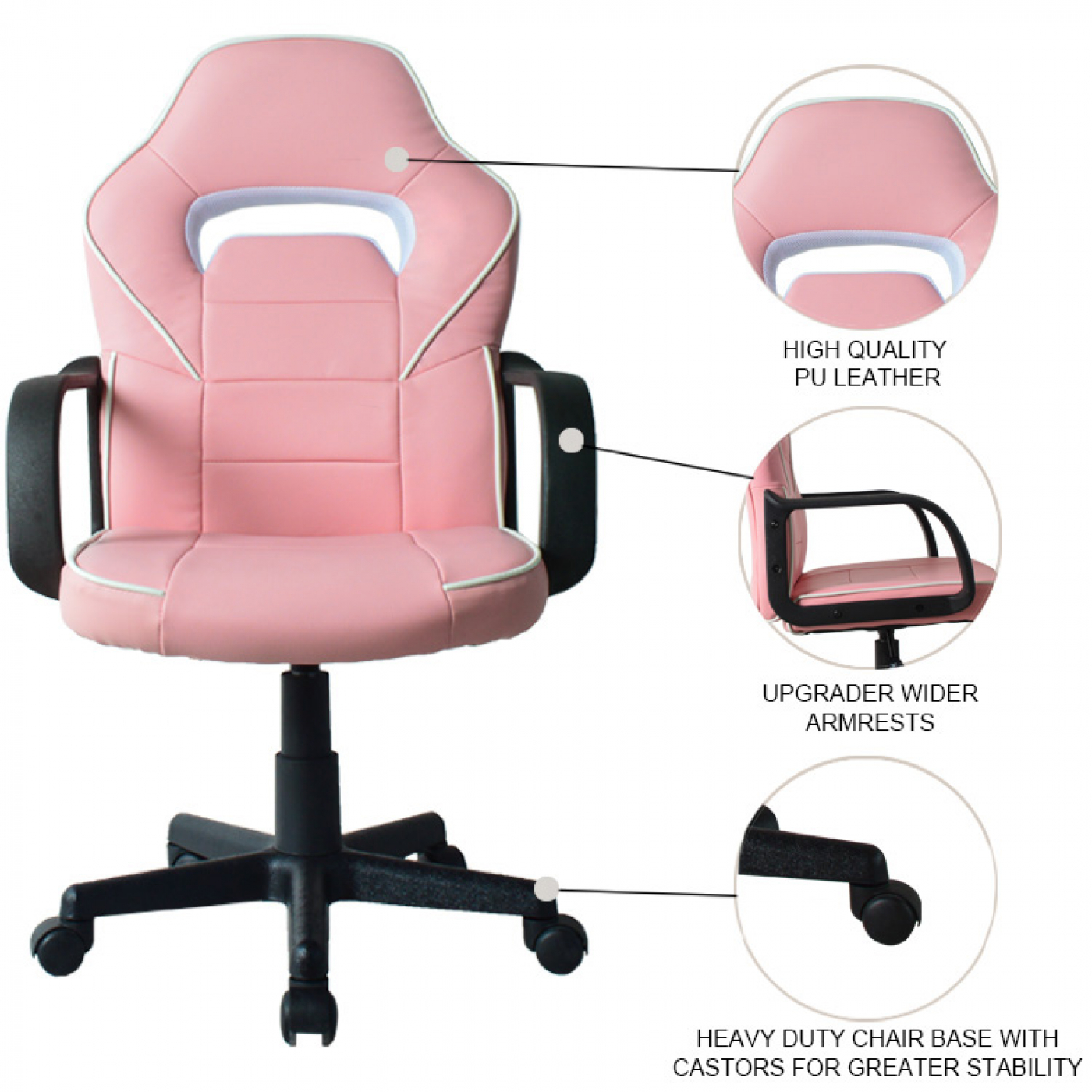 VDD Bureaustoel Gamestoel - Kinderen - Racing Gaming Stijl - Verstelbaar - Roze - alternatieve afbeelding