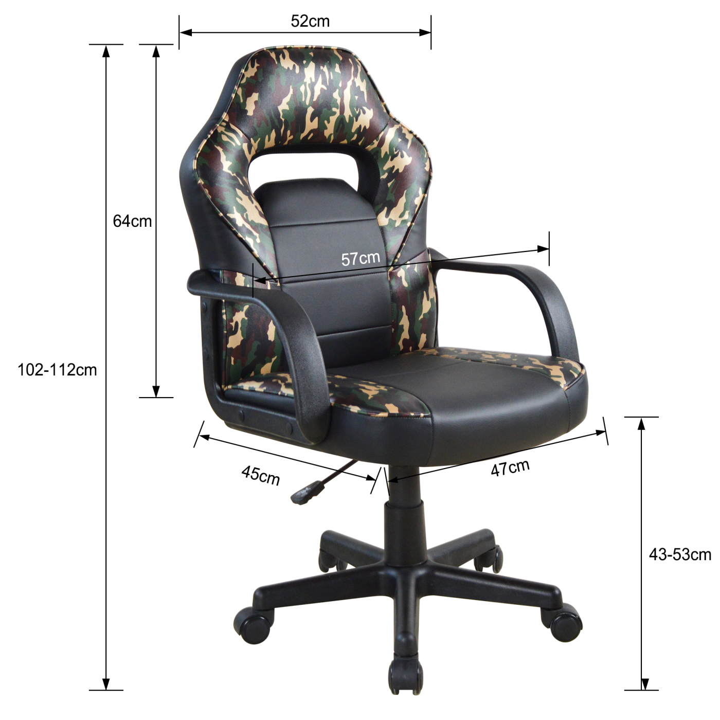 Gamestoel Thomas junior - bureaustoel - hoogte verstelbaar - camouflage - alternatieve afbeelding