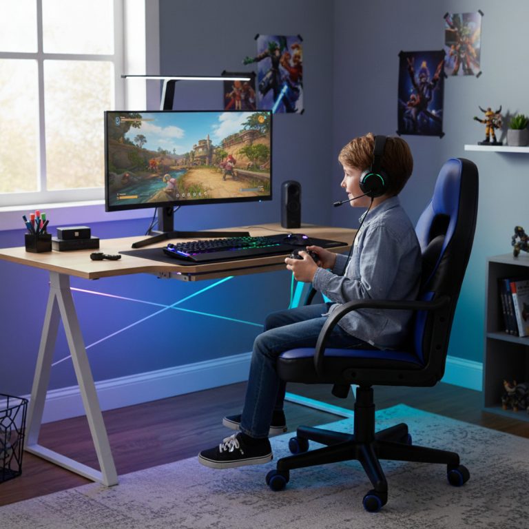 VDD Gaming Gamestoel Thomas Junior - Verstelbaar - Blauw/Zwart - alternatieve afbeelding