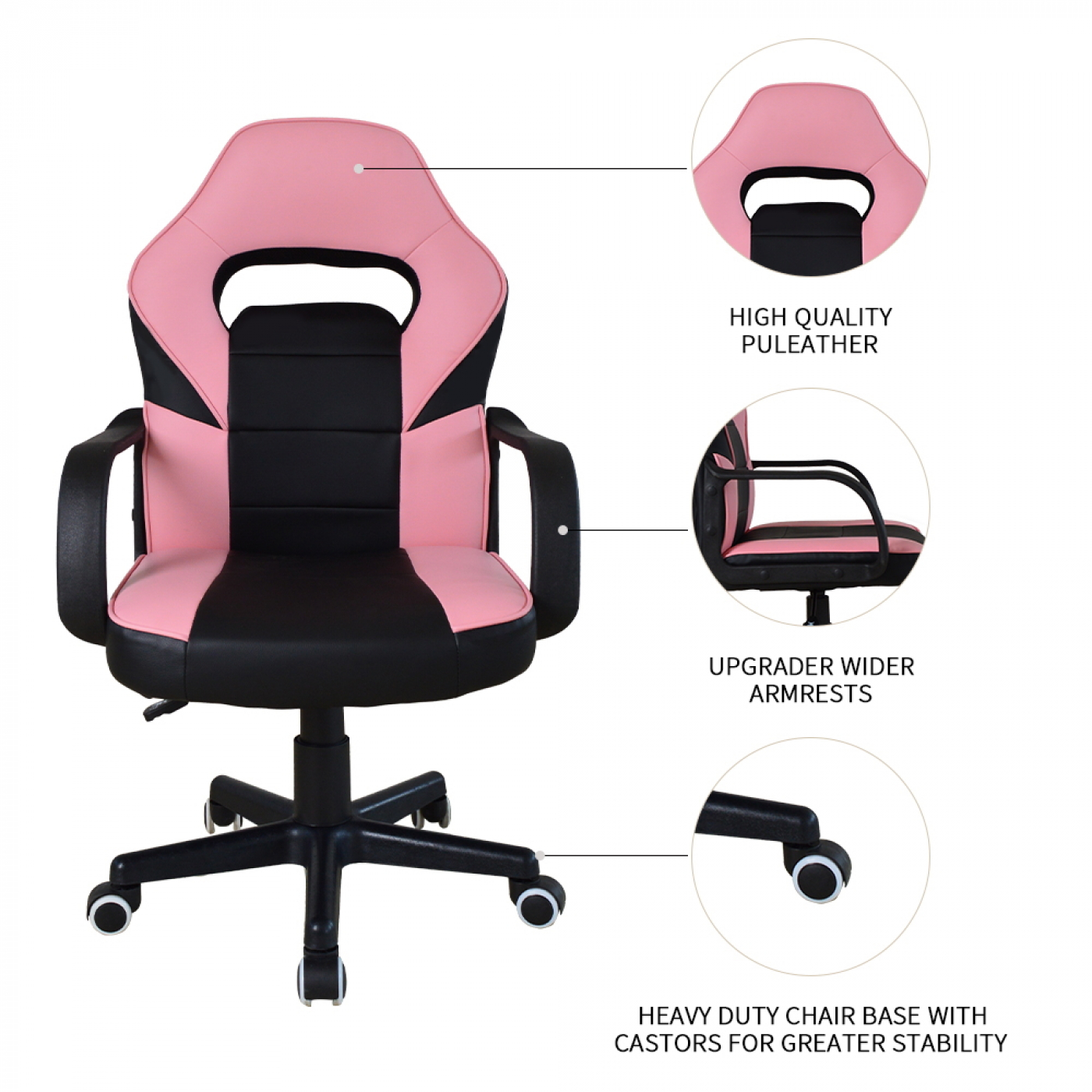 Gamestoel Thomas junior - bureaustoel gaming stijl - hoogte verstelbaar - roze zwart - alternatieve afbeelding