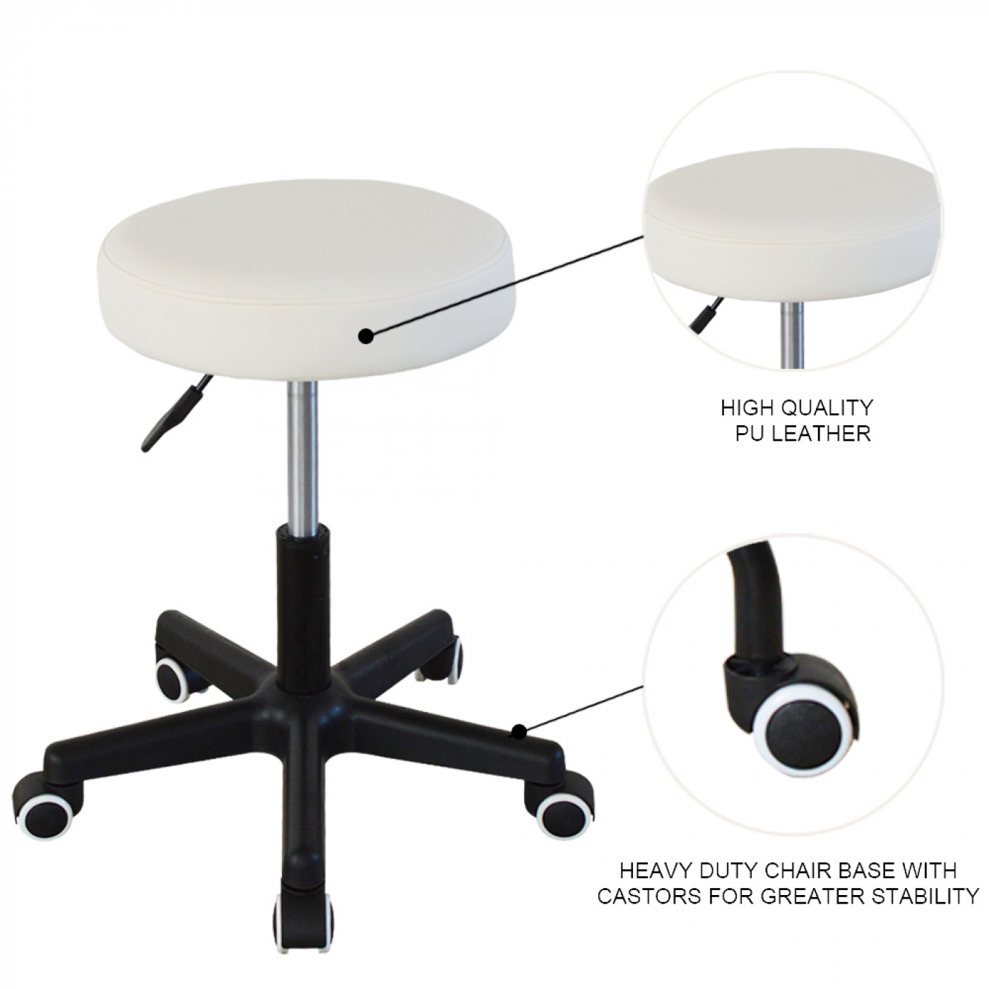 Bureaukruk - kantoorkruk - werkkruk - tabouret - hoogte instelbaar 42  tot 56 cm - wit - alternatieve afbeelding