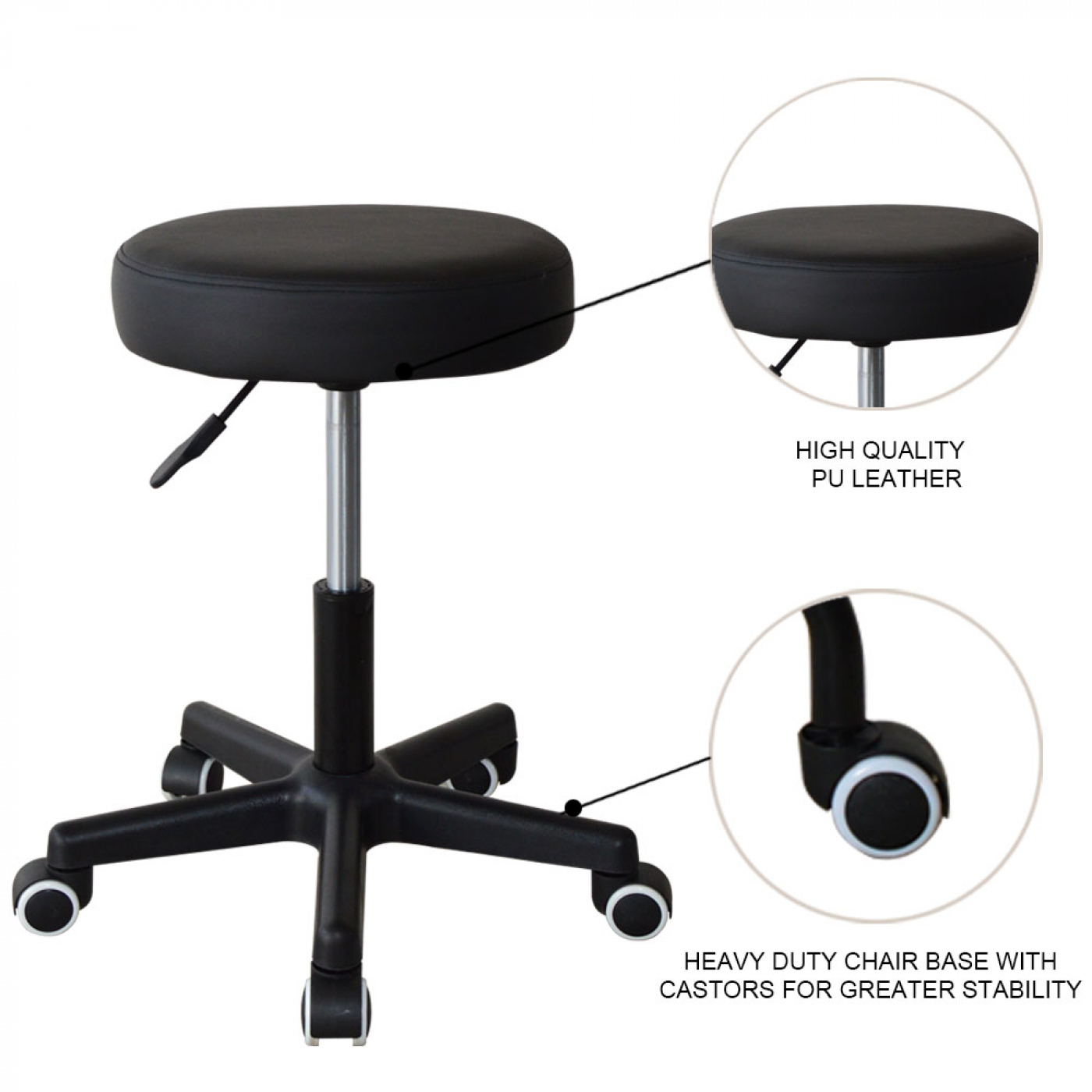 Kantoorkruk - bureaukruk - werkkruk - tabouret - hoogte instelbaar - zwart - alternatieve afbeelding