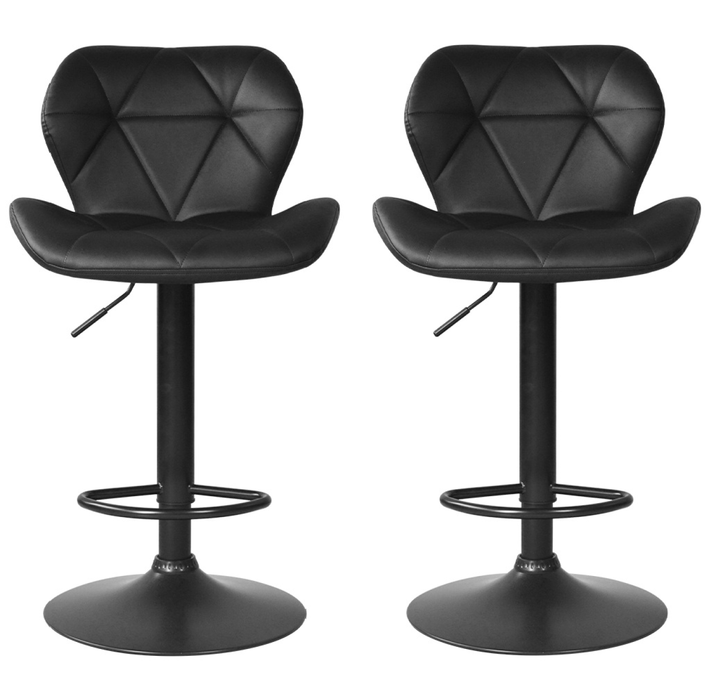 Set van 2 zwarte barstoelen - Barkrukken met rugleuning - In hoogte verstelbare barkrkukken