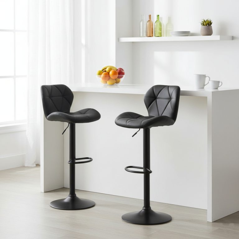 Set van 2 zwarte barstoelen - Barkrukken met rugleuning - In hoogte verstelbare barkrkukken - alternatieve afbeelding