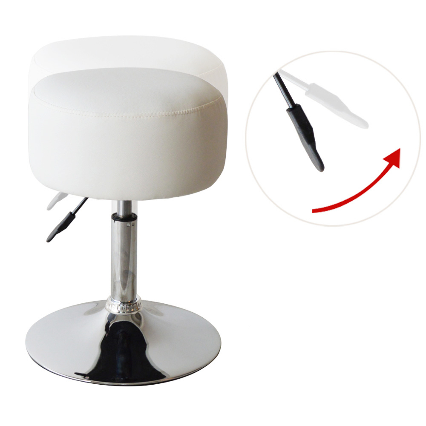 Krukje retro vintage - kaptafel krukje - hoogte verstelbaar tot 65 cm - wit - Meubel-Plein Krukje retro vintage - kaptafel krukje - hoogte verstelbaar tot 65 cm - wit - Meubel-Plein
