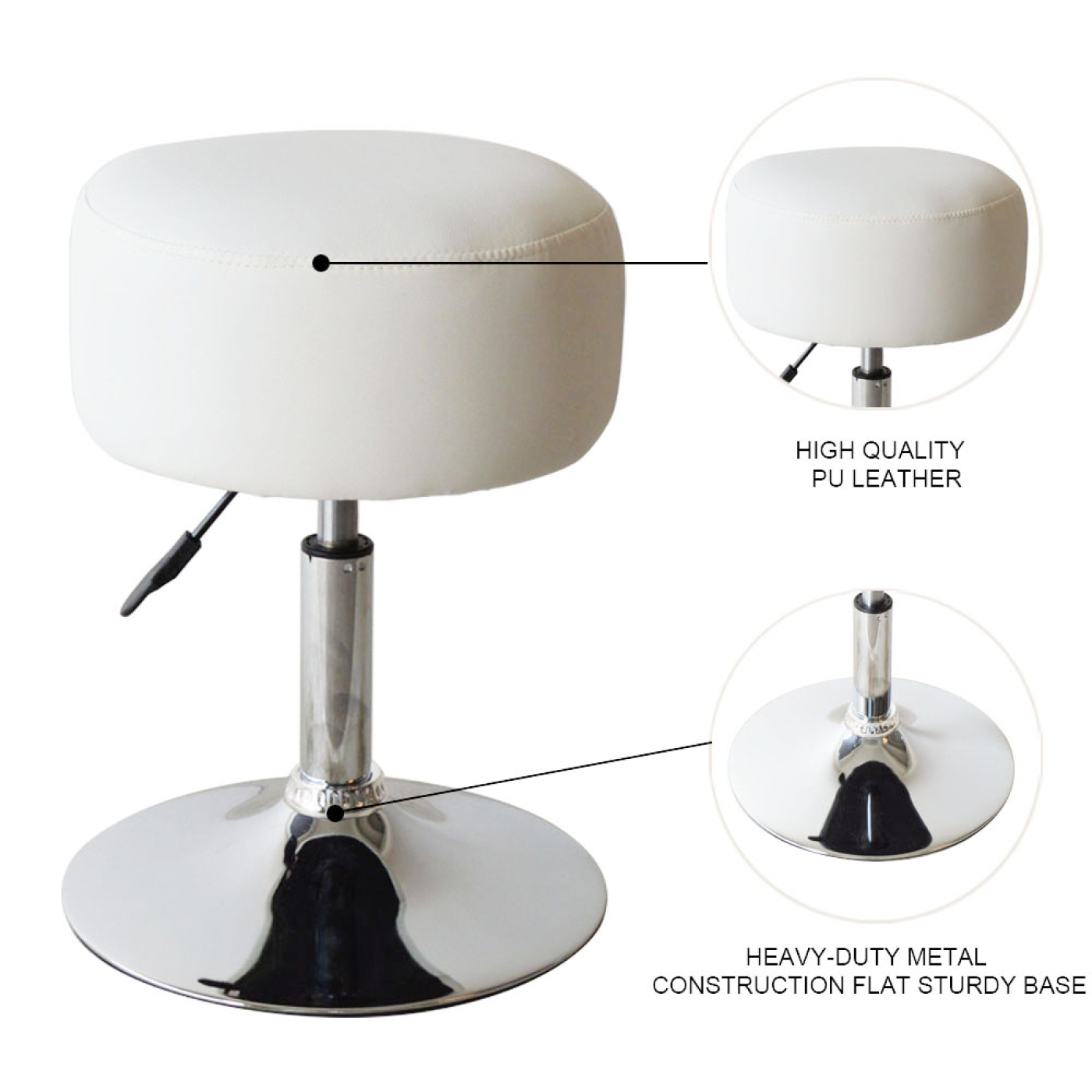 Krukje retro vintage - kaptafel krukje - hoogte verstelbaar tot 65 cm - wit - Meubel-Plein Krukje retro vintage - kaptafel krukje - hoogte verstelbaar tot 65 cm - wit - Meubel-Plein