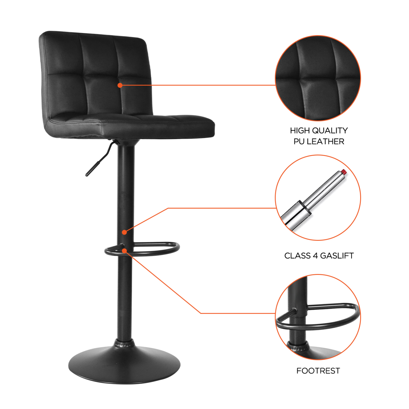 Zwarte Barstoel - Stijlvol en Verstelbaar - Modern Design - Set van Twee barkrukken - Meubel-Plein Zwarte Barstoel - Stijlvol en Verstelbaar - Modern Design - Set van Twee barkrukken - Meubel-Plein