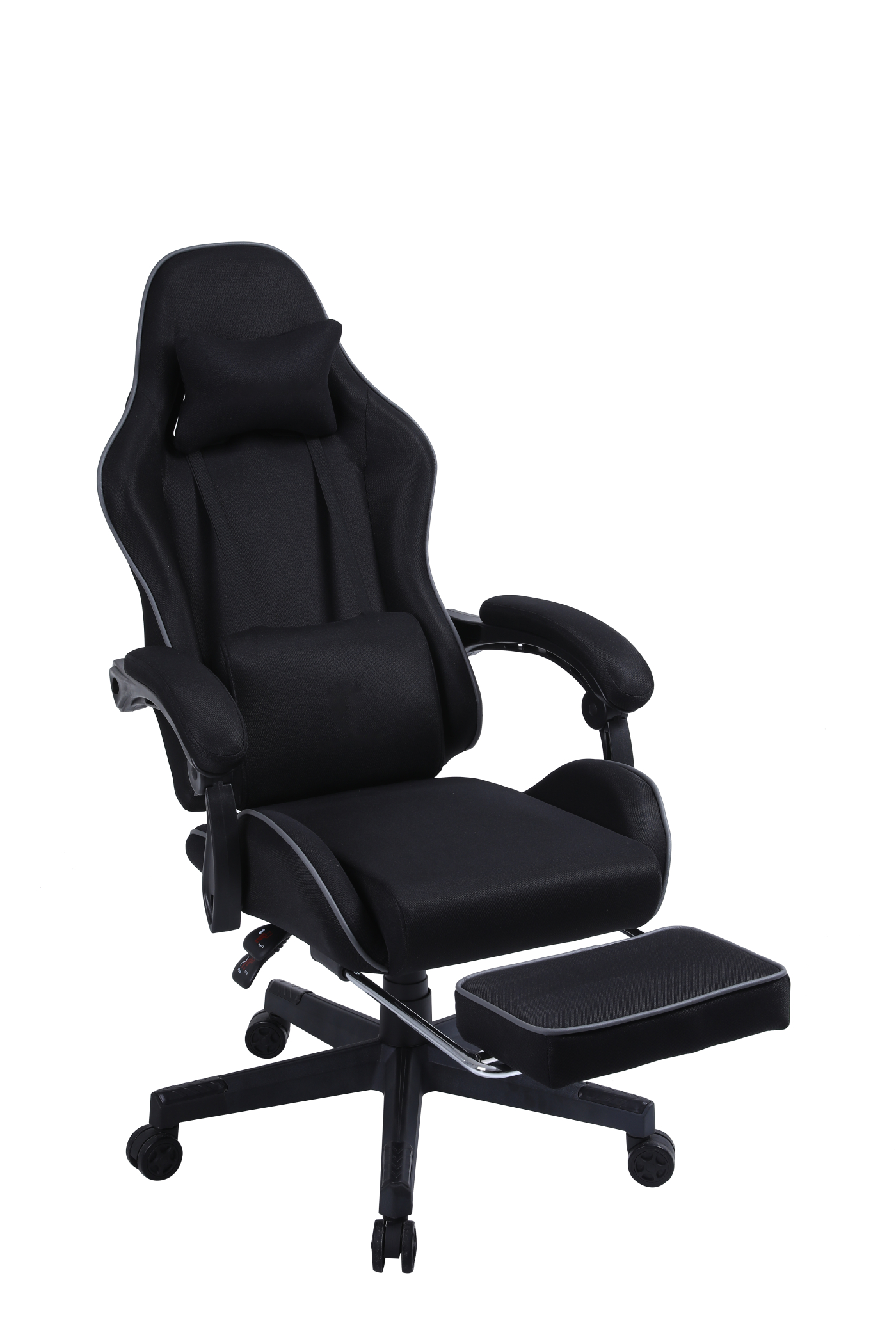 VDD - gamestoel met voetsteun - padded armsteunen - hoogte verstelbaar - massage kussen - zwart