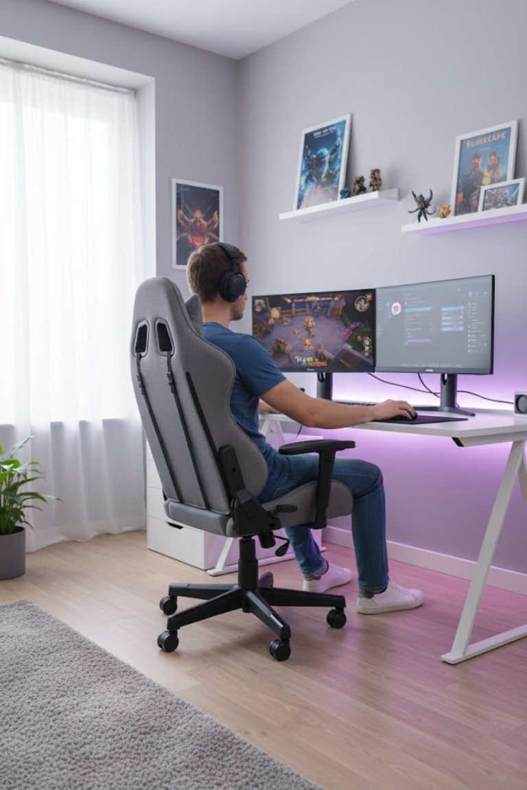 VDD Gaming Gamestoel - Stoffen Bureaustoel met Voetsteun - Grijs - alternatieve afbeelding