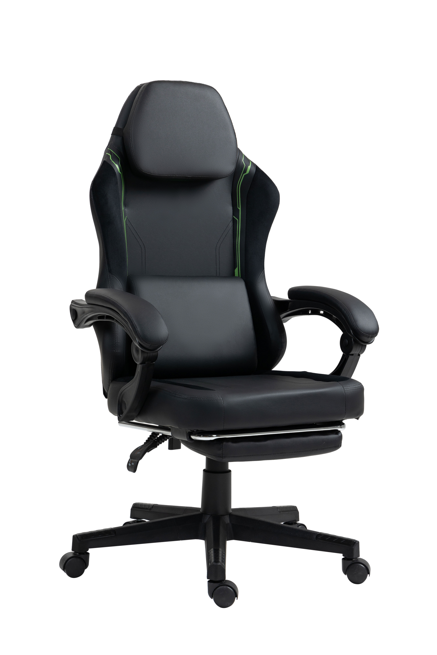 VDD - Zwarte-groene gamestoel - voetensteun - ergonomisch - hoogte verstelbaar