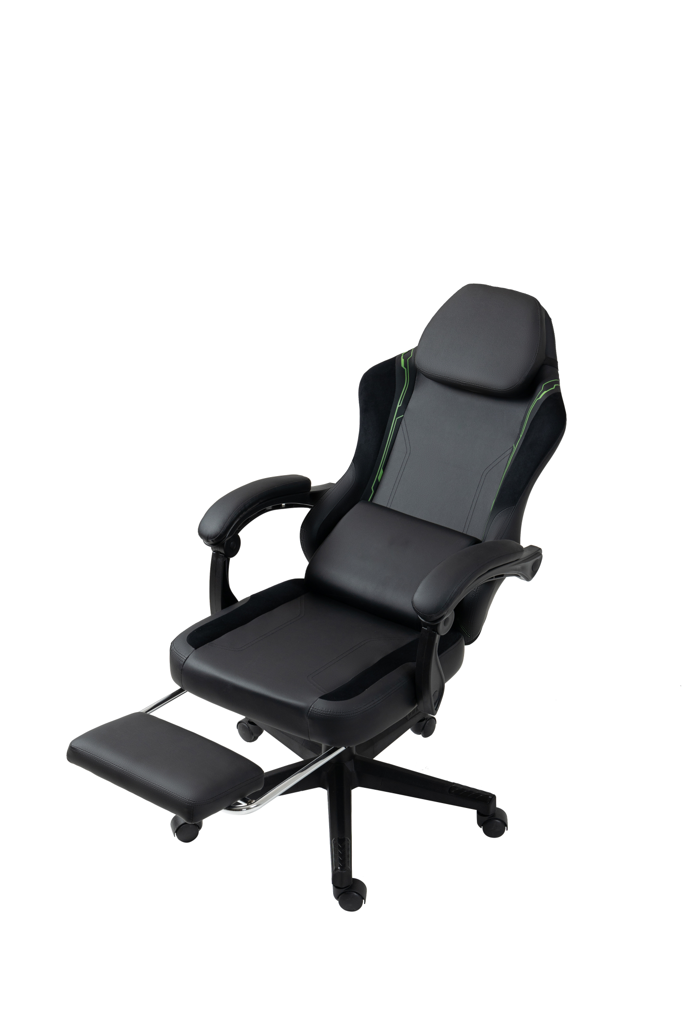 VDD - Zwarte-groene gamestoel - voetensteun - ergonomisch - hoogte verstelbaar - alternatieve afbeelding