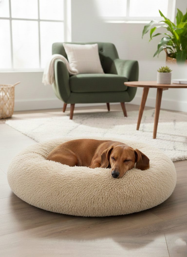 VDD Hondenmand - Donut Hondenkussen - Ergonomisch - ⌀ 80 cm - Beige - alternatieve afbeelding