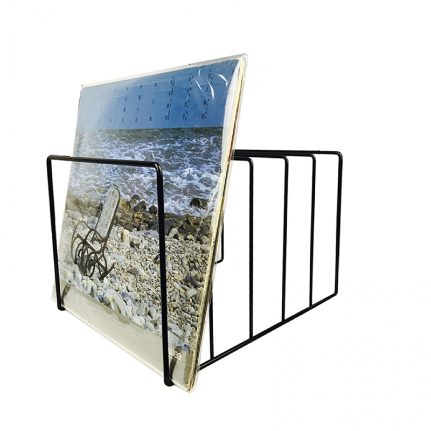 LP vinyl design opbergrek platenrek voor 50 tot 60 vinyl LP's van 12 inch zwart - alternatieve afbeelding