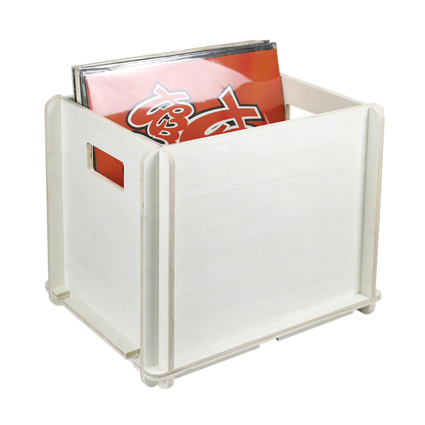 Vinyl lp platen opbergkist - opbergen platen in lp vinyl opbergkrat - hout - wit - alternatieve afbeelding