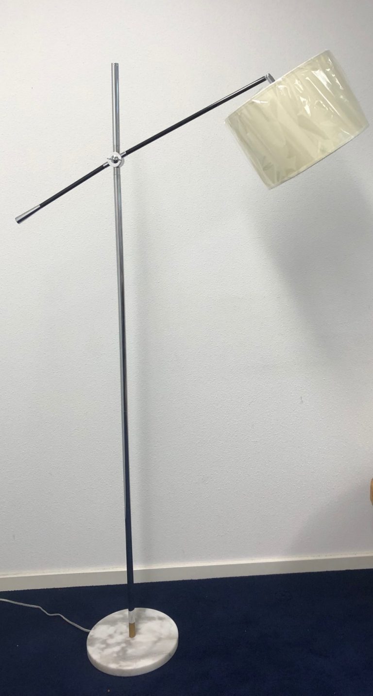 Staande vloerlamp booglamp verstelbaar zilver wit creme lampenkap - alternatieve afbeelding