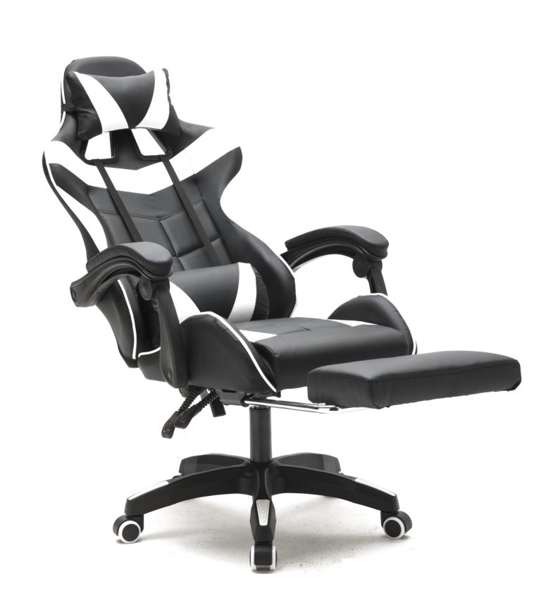 VDD Gaming Gamestoel Cyclone - Bureaustoel met Voetsteun - Zwart/Wit