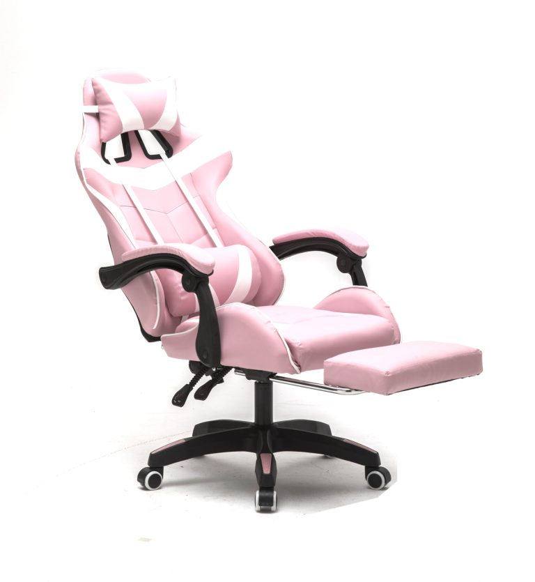 VDD Gaming Gamestoel Cyclone - Bureaustoel met Voetsteun - Roze/Wit