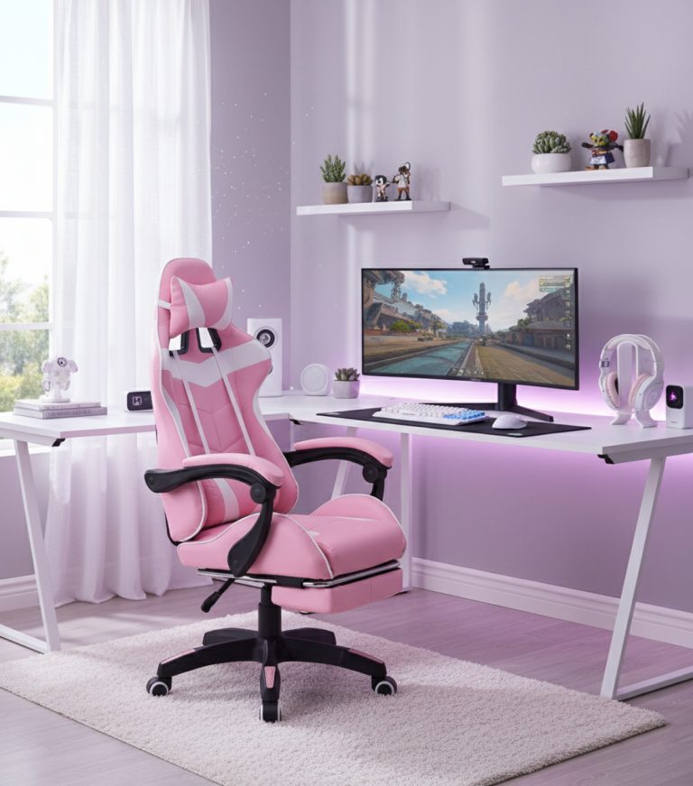 VDD Gaming Gamestoel Cyclone - Bureaustoel met Voetsteun - Roze/Wit - alternatieve afbeelding