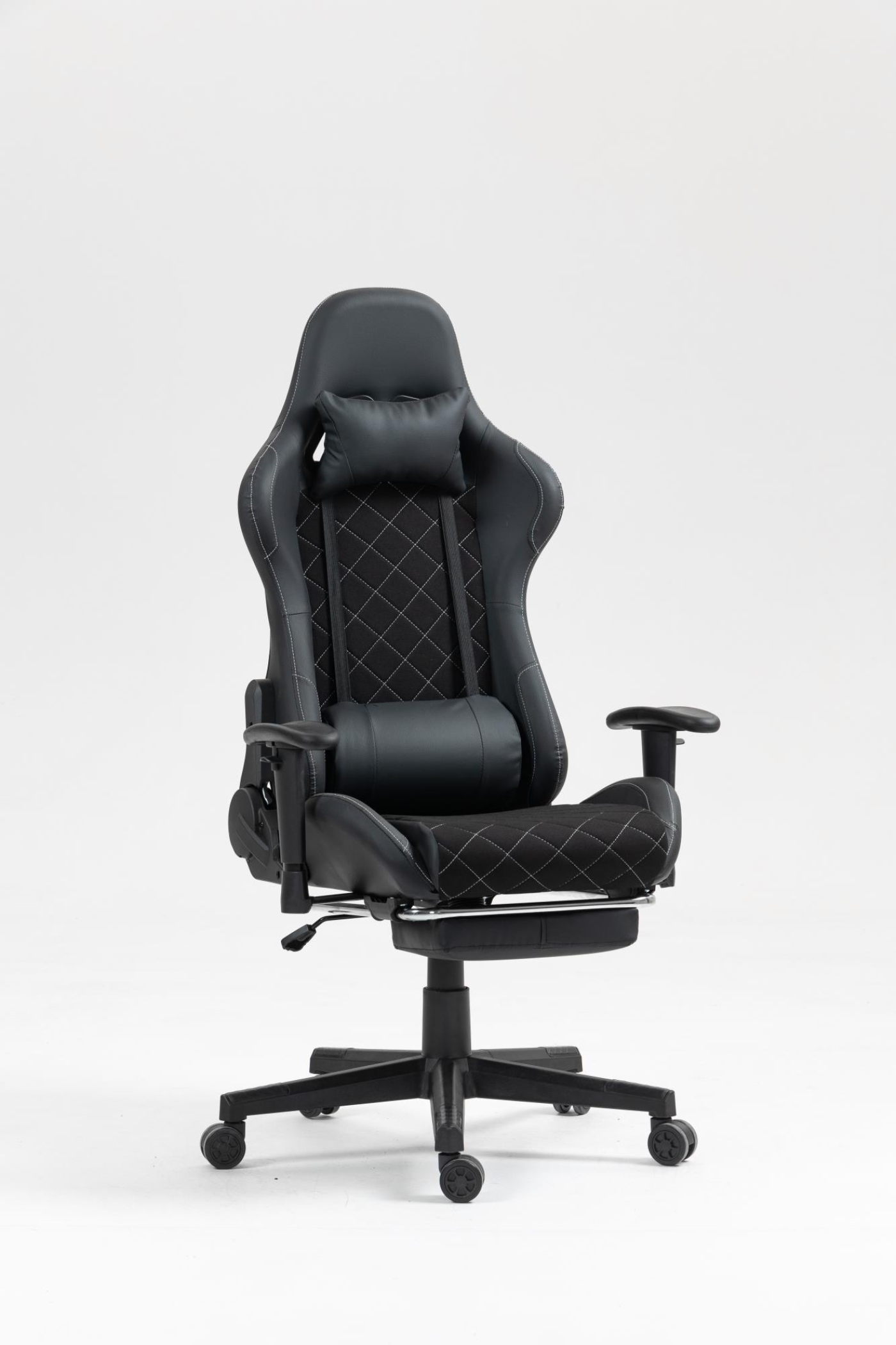 Gamestoel Classic - bureaustoel – voetensteun -  stof bekleding – zwart