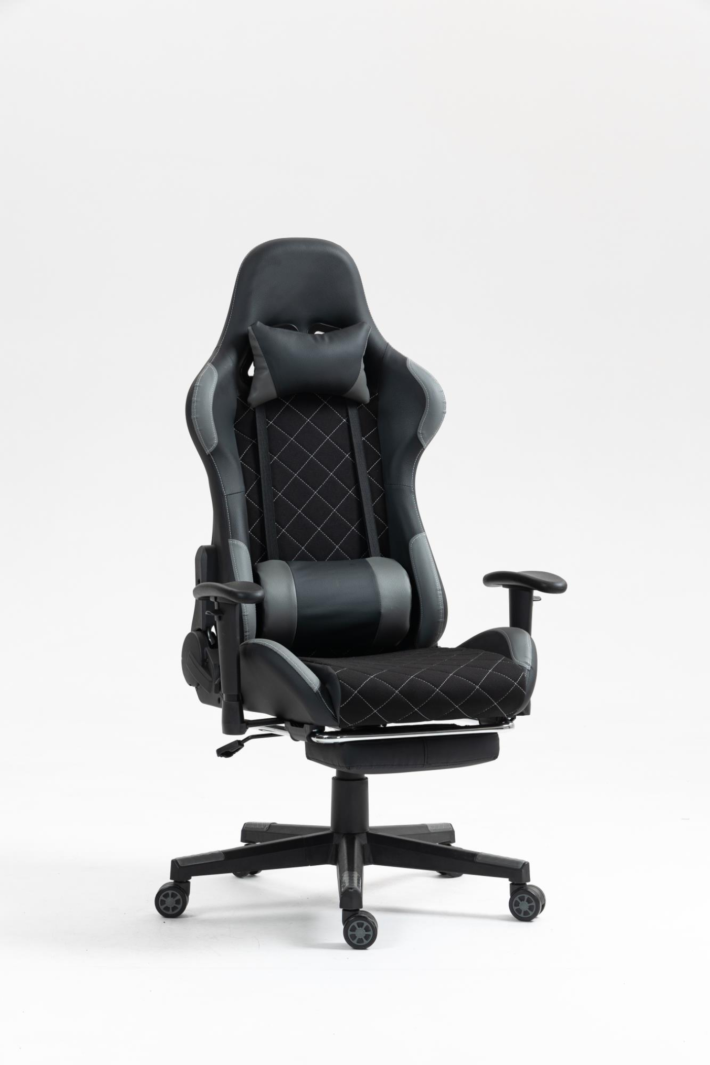 Gamestoel Classic - bureaustoel - voetensteun - stof bekleding - zwart grijs