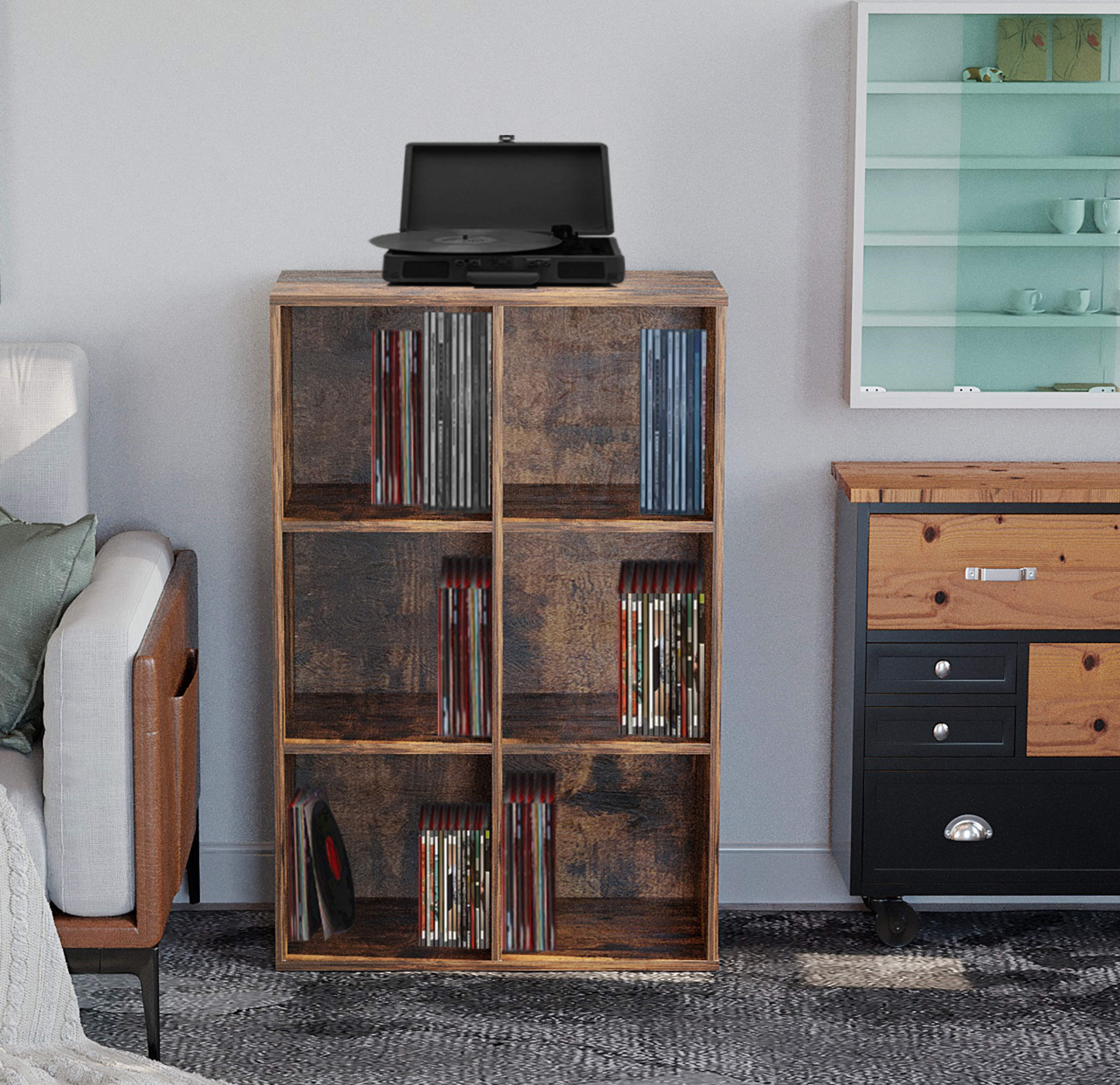 Boekenkast Vakkie 6 open vakken - wandkast - vakkenkast - vintage bruinkleurig - alternatieve afbeelding