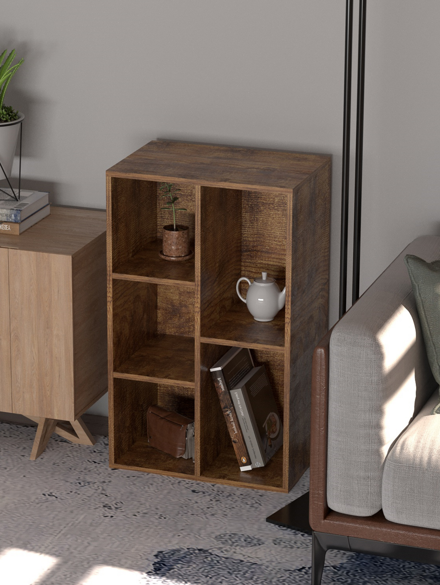 Boekenkast Vakkie 5 open vakkenkast - LP vinyl platen opbergkast - wandkast - vintage walnoot bruin - alternatieve afbeelding