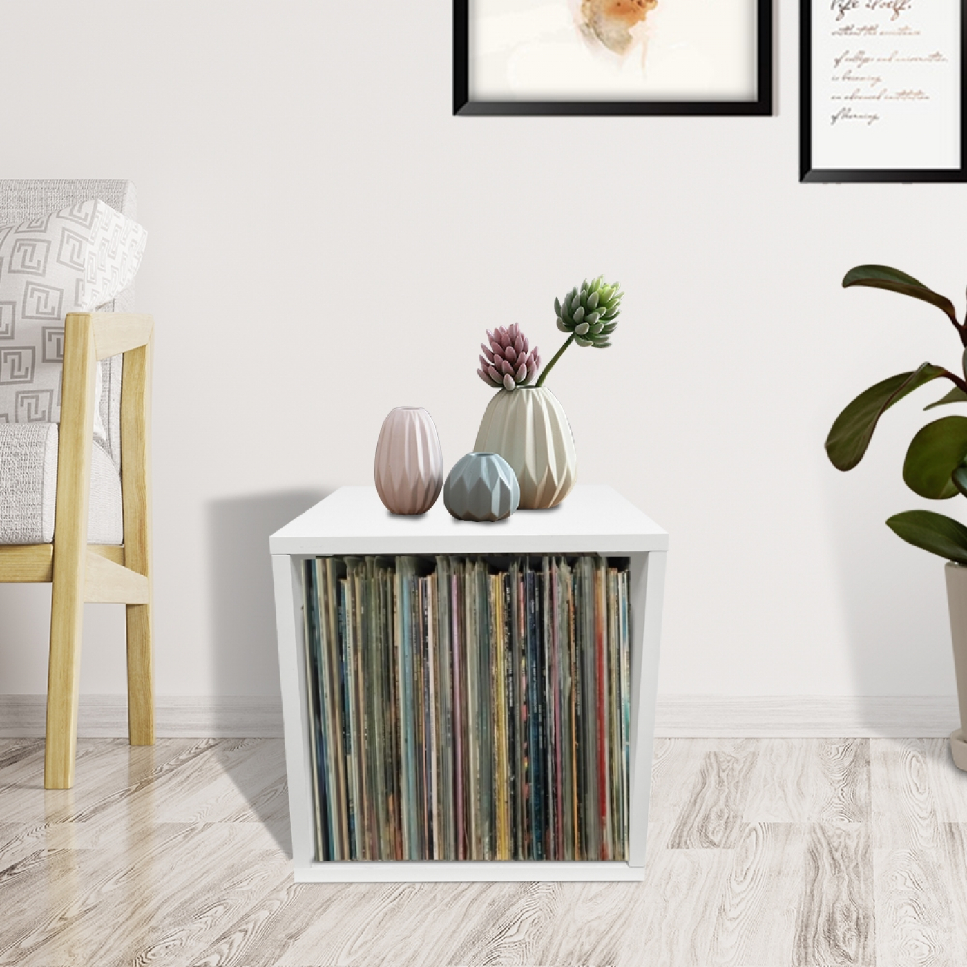 LP vinyl opbergkast kubus - platenkast - lp vinyl platen opbergrek - wit - alternatieve afbeelding