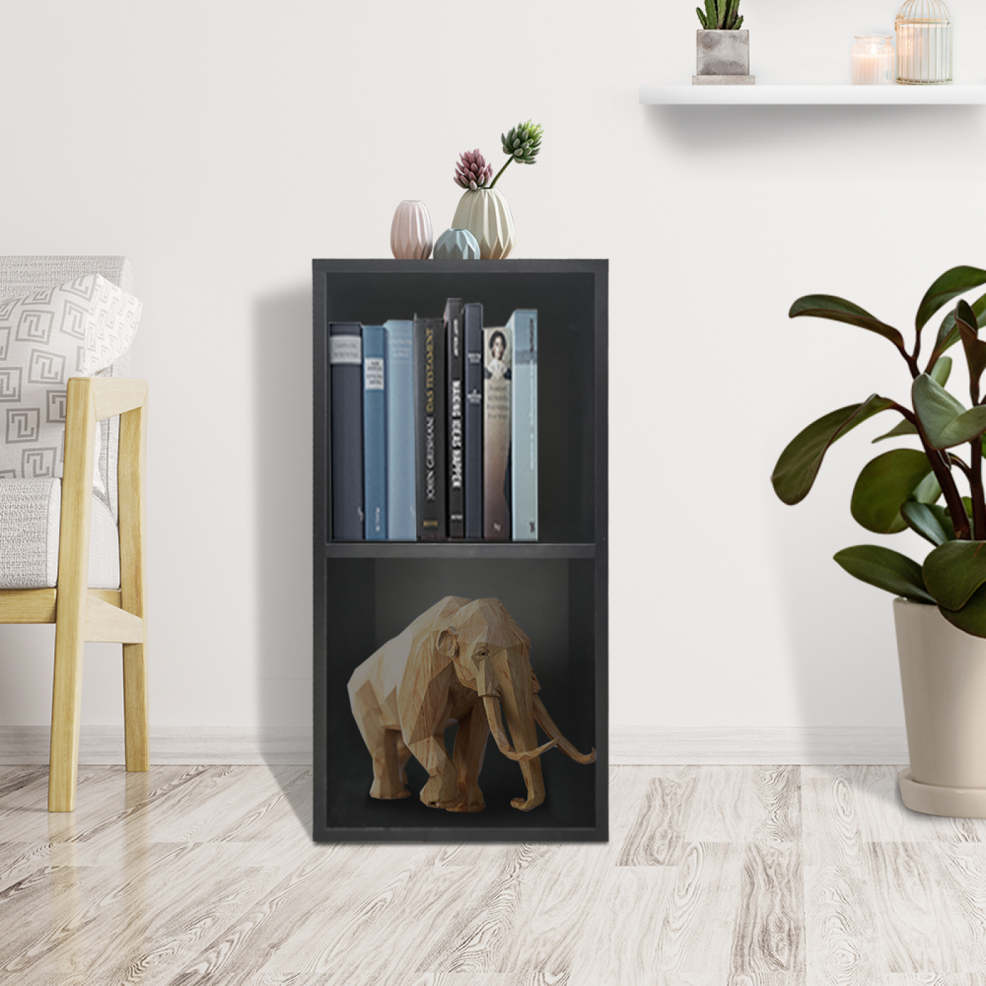 Vakkenkast Vakkie 2 open vakken opbergkast - boekenkast - wandkast - zwart - alternatieve afbeelding