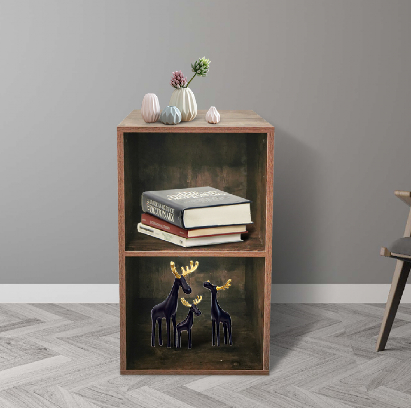 Vakkenkast Vakkie 2 open vakken opbergkast - boekenkast - wandkast - donkerbruin - alternatieve afbeelding