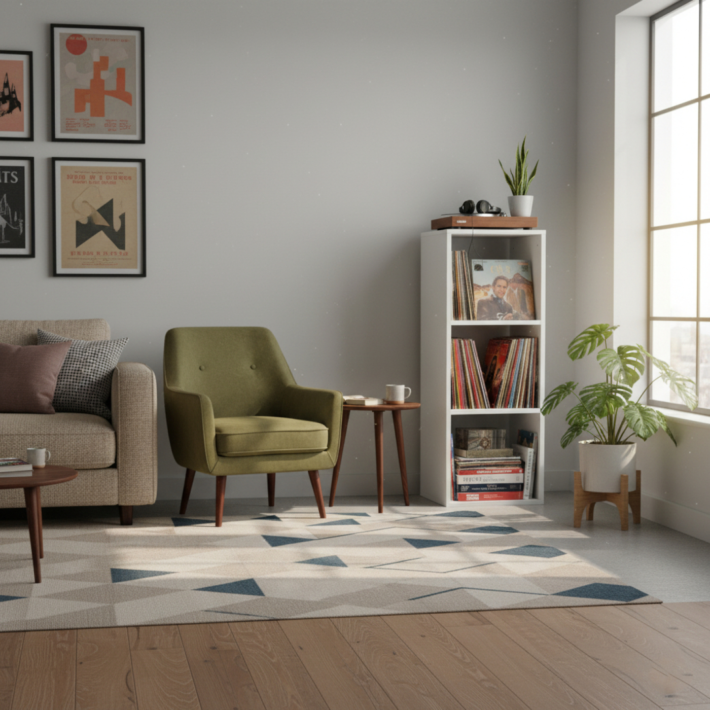 Lp platen vinyl opbergkast - opbergen lp vinyl platen - boekenkast - 3 vakken - wit - alternatieve afbeelding