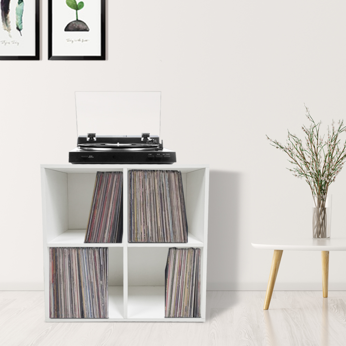 Platen vinyl lp opbergkast - opbergen lp vinyl platen - boekenkast - 4 vakken - wit - alternatieve afbeelding