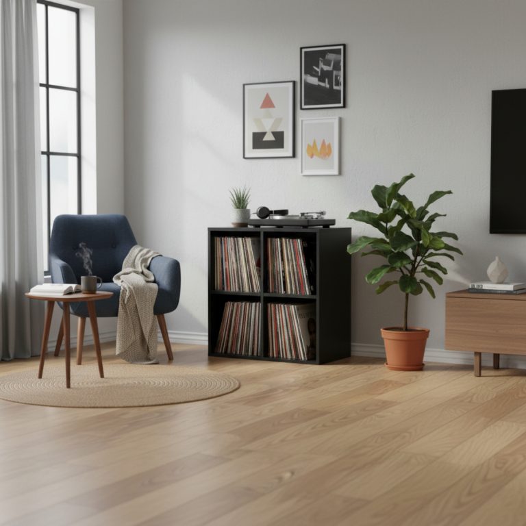 VDD Vinyl Opbergkast - Kast met 4 Vakken - 70,5 x 70,5 x 34,5 cm - Zwart - alternatieve afbeelding